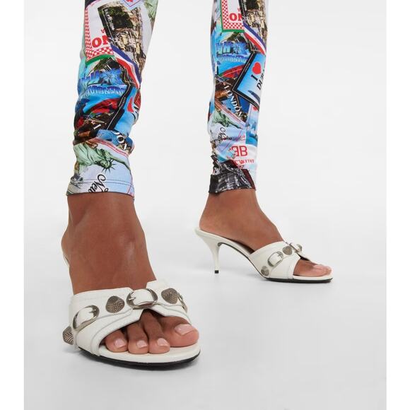 Balenciaga Cagole Leather Slide Sandals Buckle Embellished Kitten Heel Sz 39 - Picture 1 of 13
